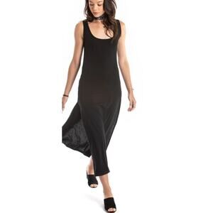 Black Mesh Sparkle High Slit Hem Maxi Tank Dress